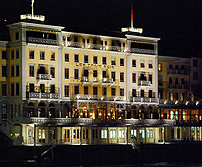 Trois Rois Grand Hotel Basel Rhine River View Night